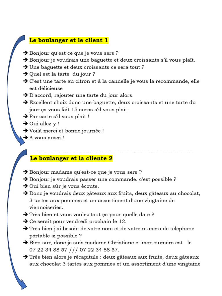 Dialogues à la boulangerie en français | PDF | Préparation de ...