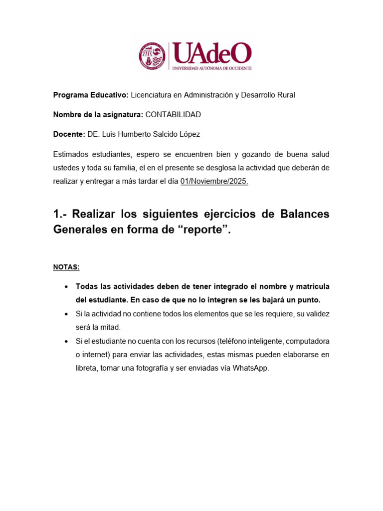 8va. Actividad Balance General en Forma de Reporte | PDF | Business ...