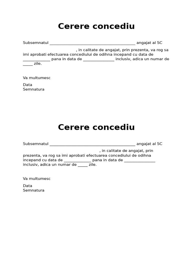 1 Model Cerere Concediu | PDF