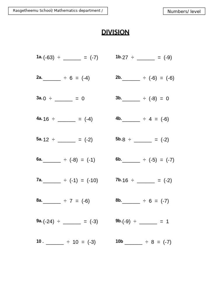 Division Problems for Math Practice | PDF