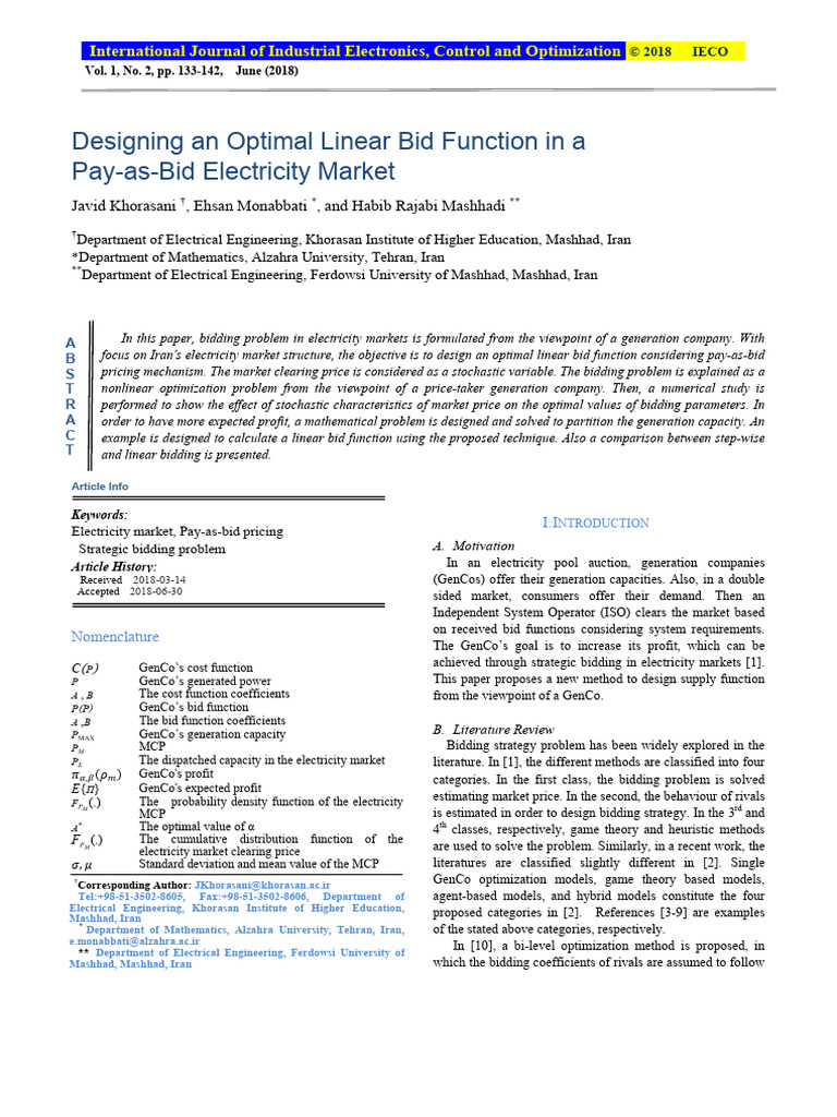 Optimal Bidding in Pay-as-Bid Markets | PDF | Mathematical Optimization ...