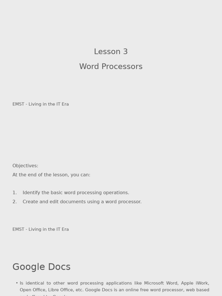 Google Docs: Word Processing Basics | PDF | Microsoft Office ...