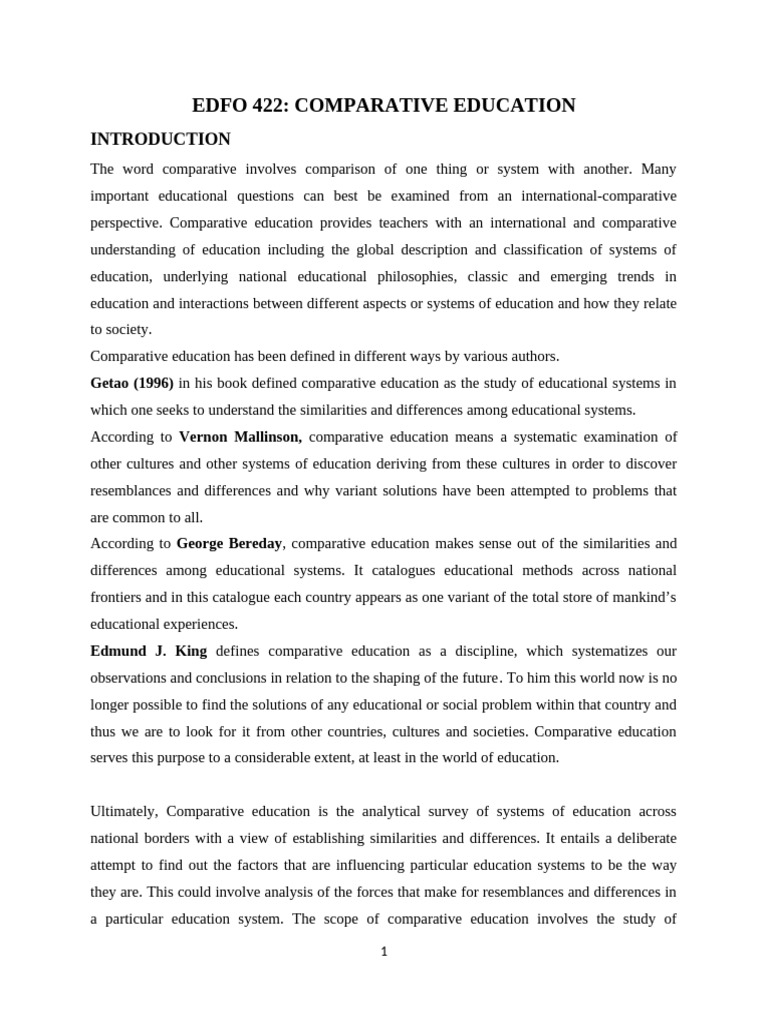 Comparative Education Overview and Scope | PDF | Methodology | Social ...
