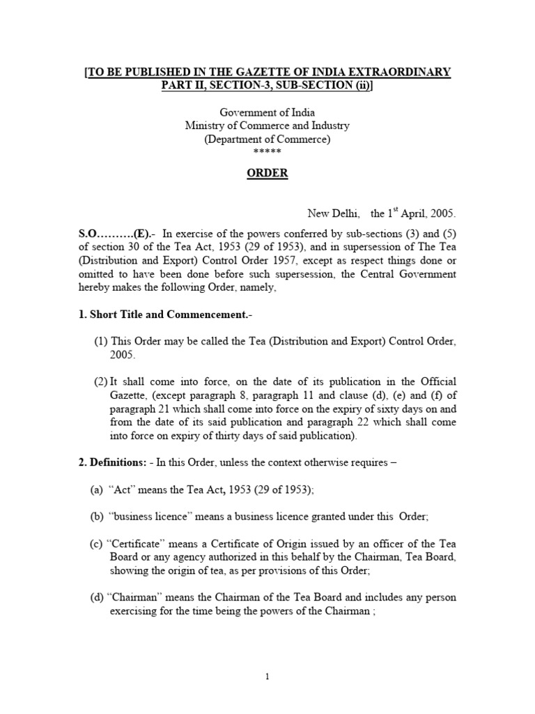 Tea Distribution and Export Control Order | PDF | License | Tea