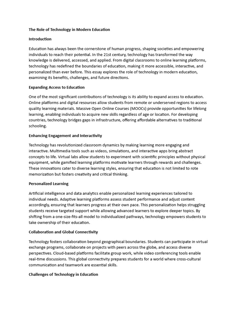 The Role of Technology in Modern Education | PDF | Learning ...