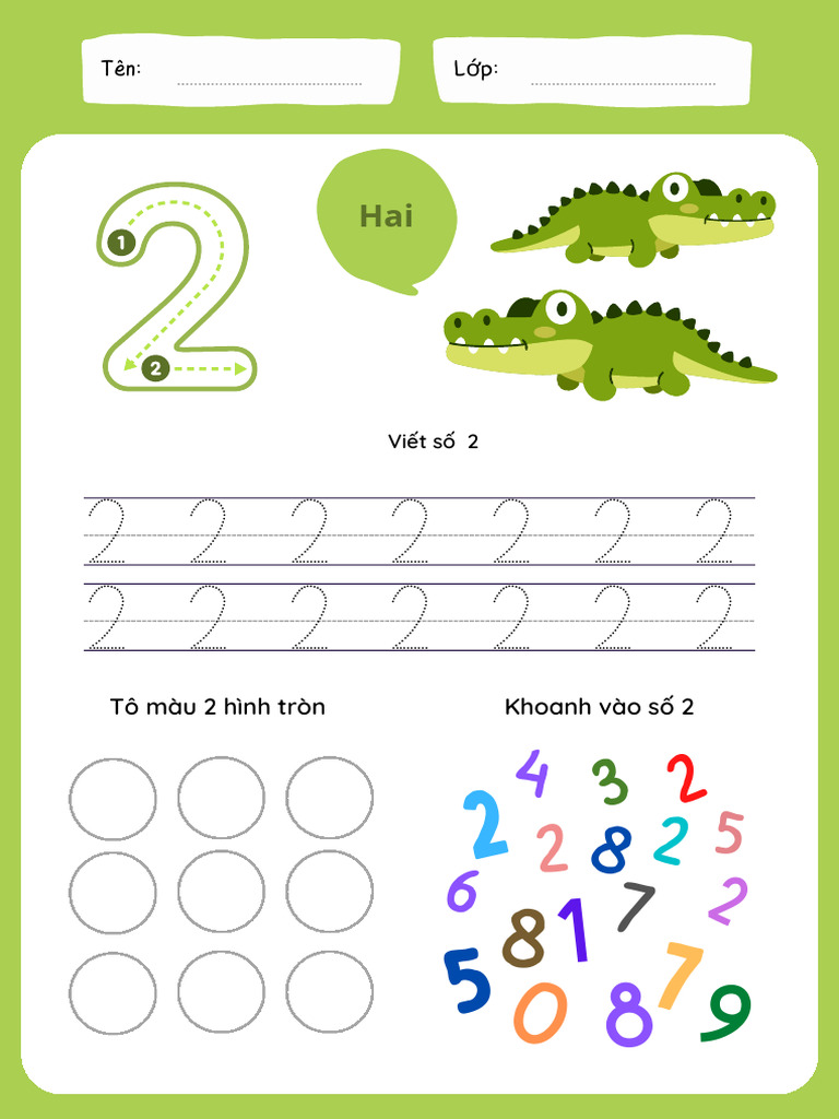 Number 2 Tracing Worksheet in Green Illustrative Style PDF | PDF