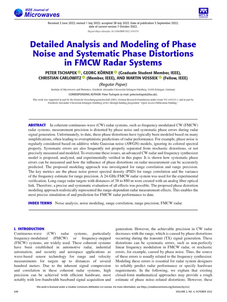Phase Noise in FMCW Radar Systems | PDF | Signal To Noise Ratio | Radar