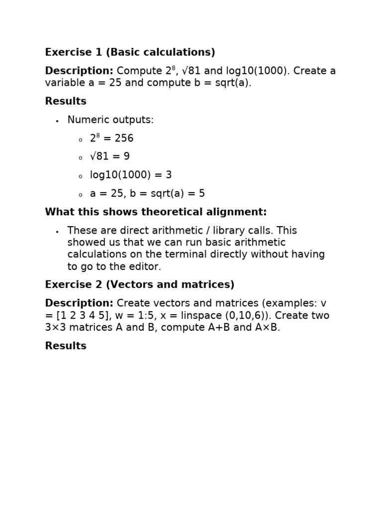 Basic Calculations and Data Analysis Exercises | PDF | Matrix ...