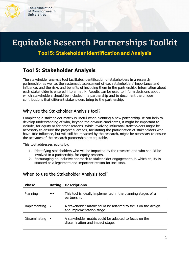 Stakeholder Analysis Tool for Partnerships | PDF | Risk | Matrix ...