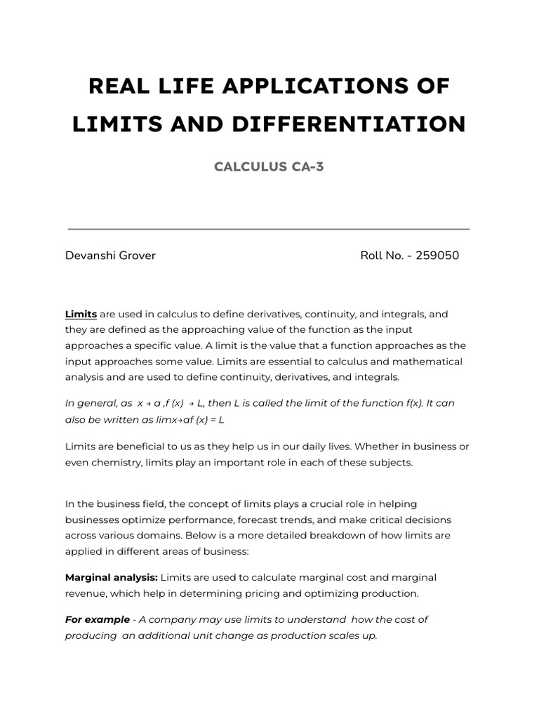 Real-Life Uses of Limits and Differentiation | PDF | Reaction Rate ...