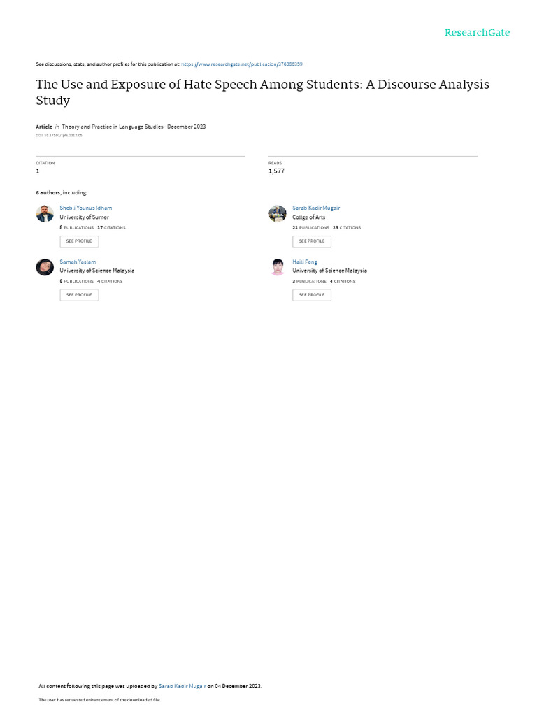Hate Speech Exposure Among Students | PDF | Survey Methodology | Hatred