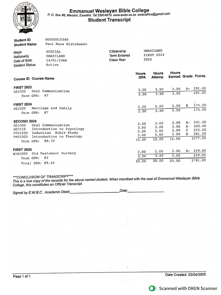 Student Transcripts Example | PDF