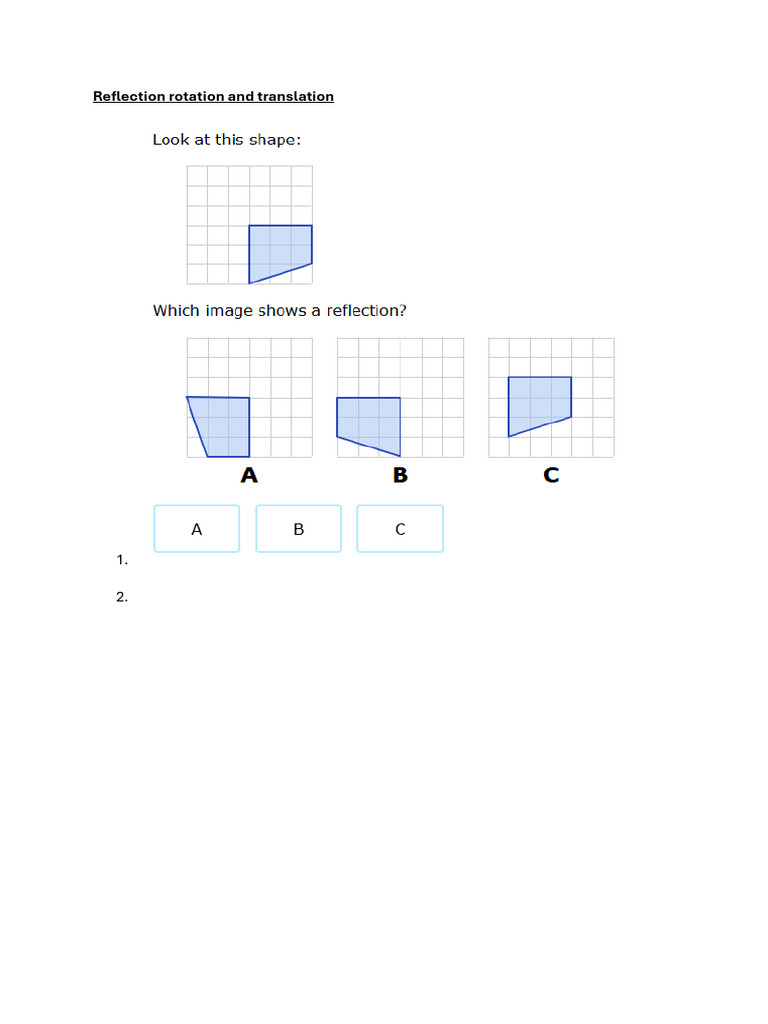 Reflection Rotation and Translation Seq WS IXL | PDF