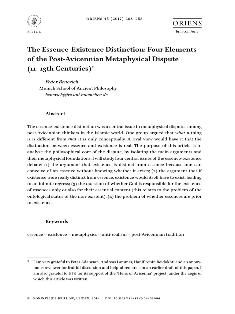 Essence-Existence Debate in Post-Avicennian Metaphysics | PDF ...