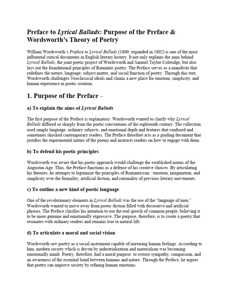Wordsworth's Romantic Poetry Manifesto | PDF | William Wordsworth ...
