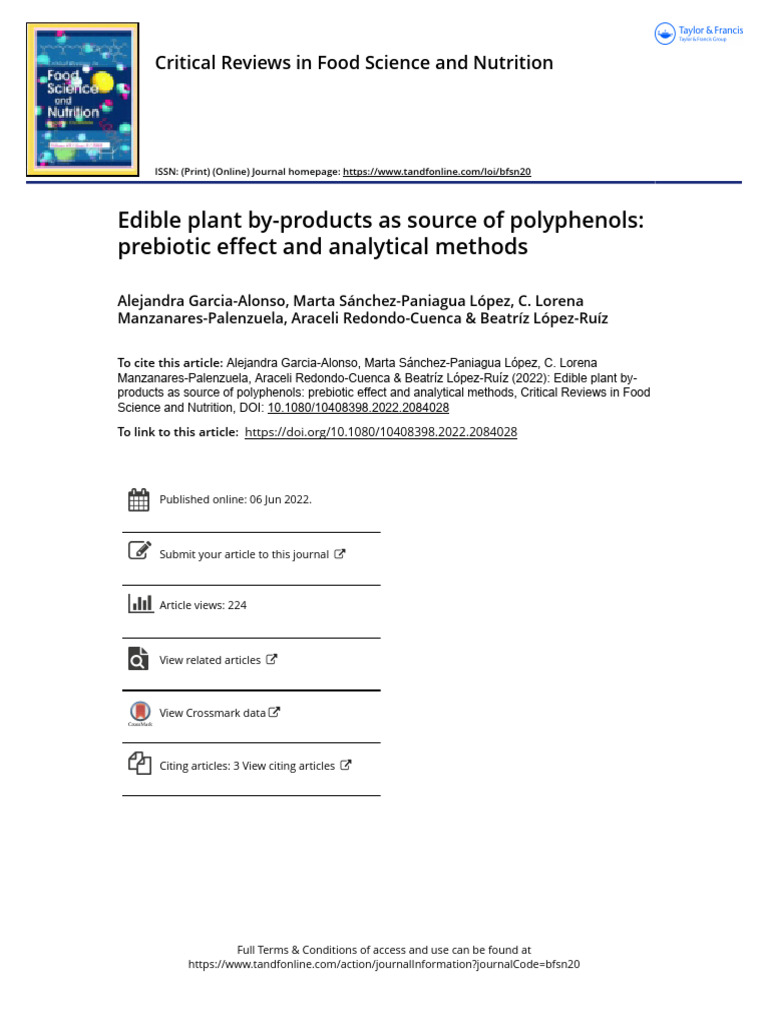 Edible Plant By-Products As Source of Polyphenols: Prebiotic Effect and ...