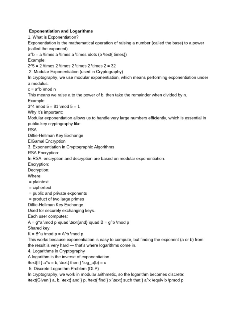 Exponentiation and Logarithms in Cryptography | PDF
