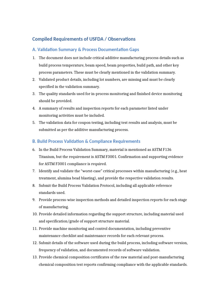 Validation Requirements List | PDF