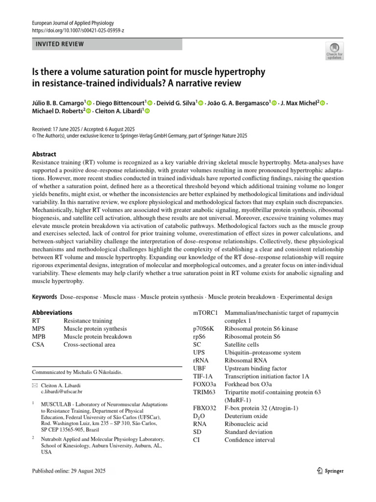 Muscle Hypertrophy Volume Saturation Review | PDF | Muscle Hypertrophy ...