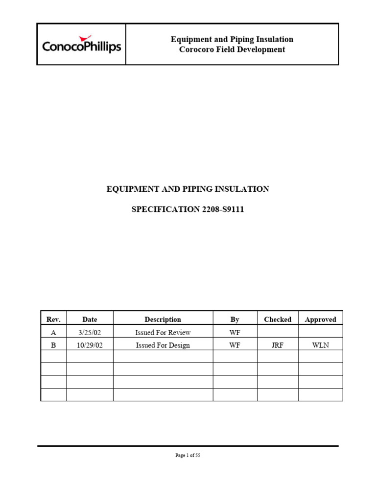 Equipment & Piping Insulation Specs | PDF | Pipe (Fluid Conveyance ...