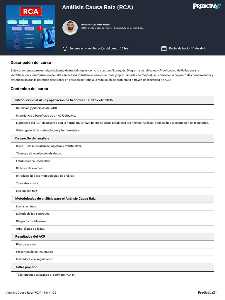 Curso de Análisis Causa Raíz (RCA) | PDF | Ingeniería de confiabilidad ...