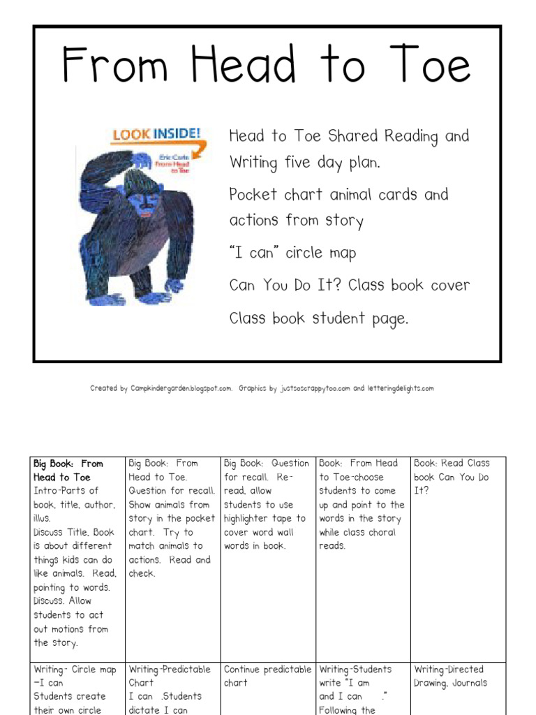 Head to Toe Reading & Writing Plan | PDF