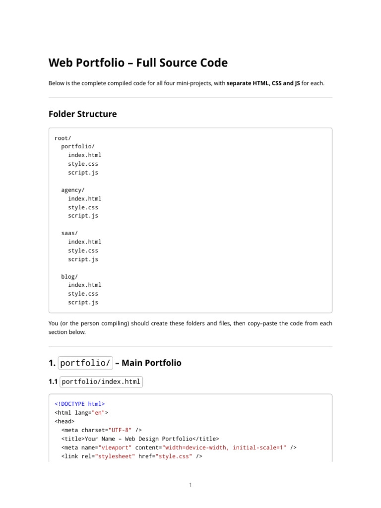 Complete Web Portfolio Source Code | PDF | Web Design | Html