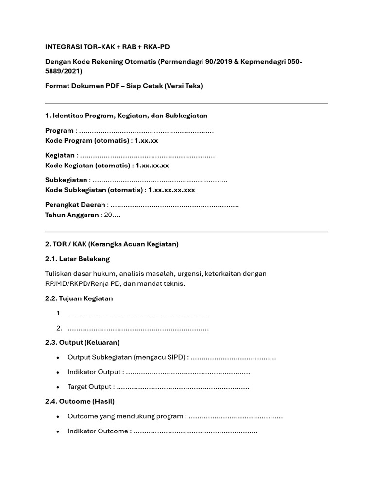 Integrasi TOR-KAK dan RAB Otomatis | PDF