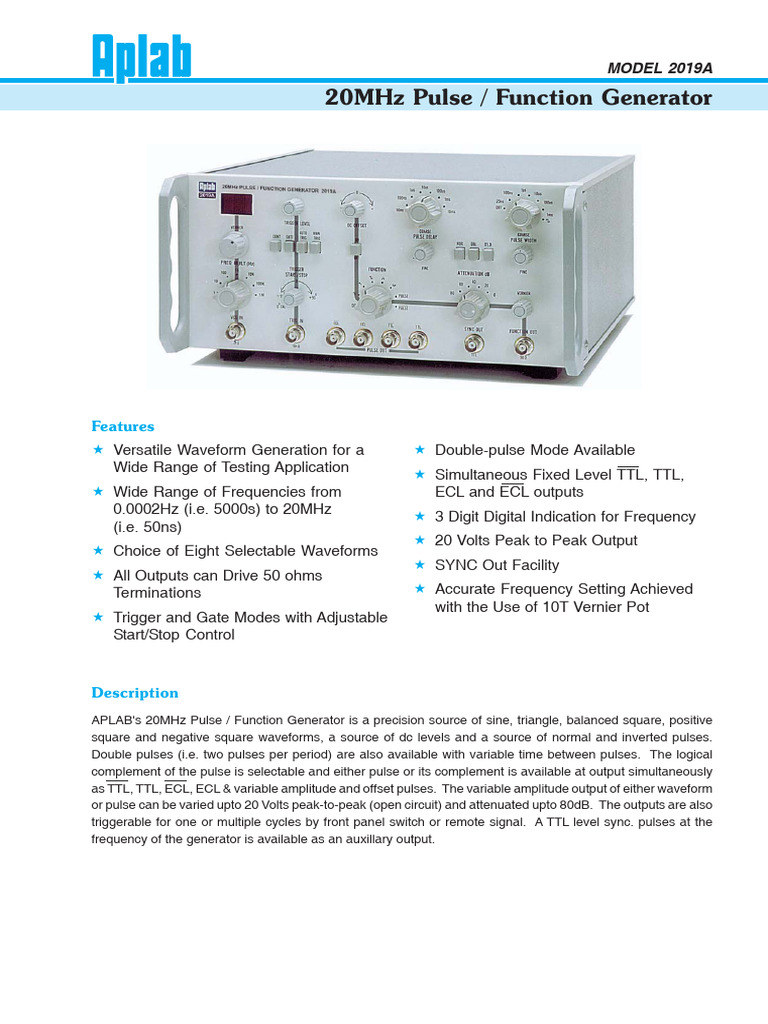 20MHz Pulse/Function Generator Specs | PDF | Amplitude ...