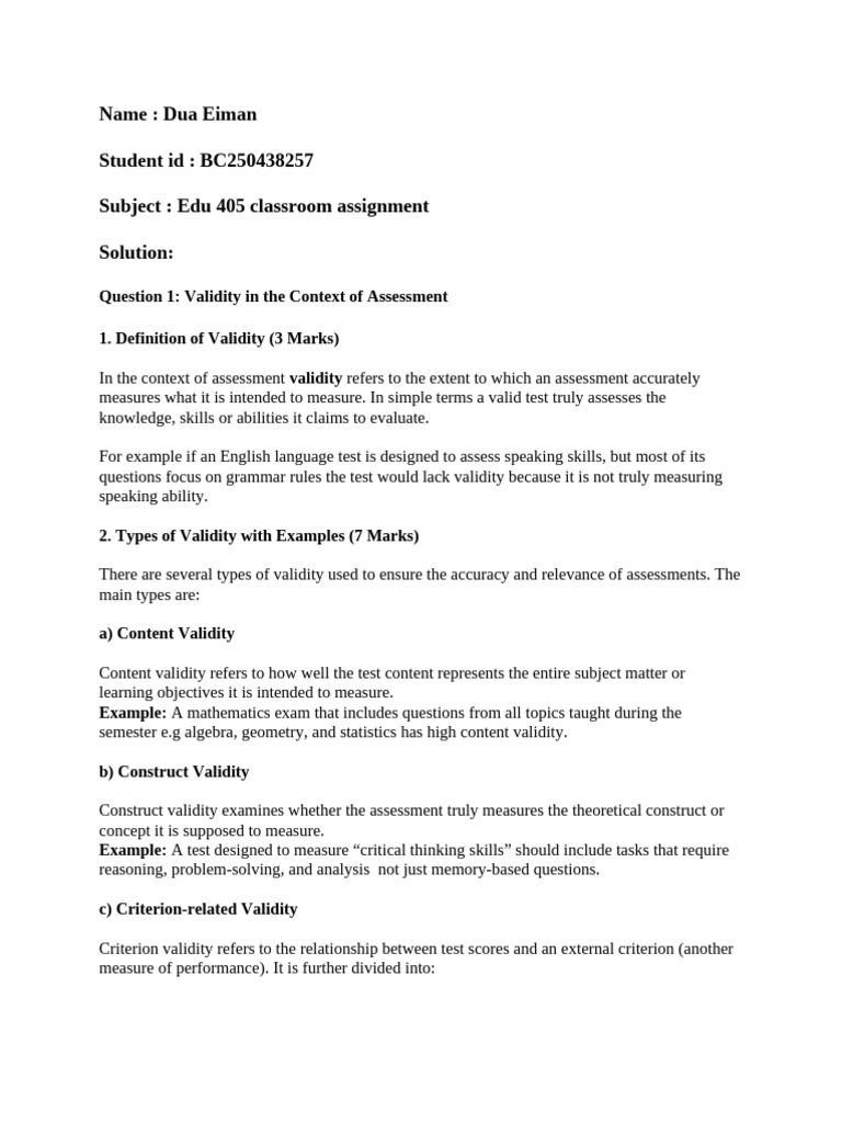 Understanding Validity in Assessments | PDF | Educational Assessment ...