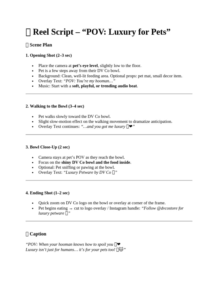 ? Reel Script (Pov of Pet) | PDF