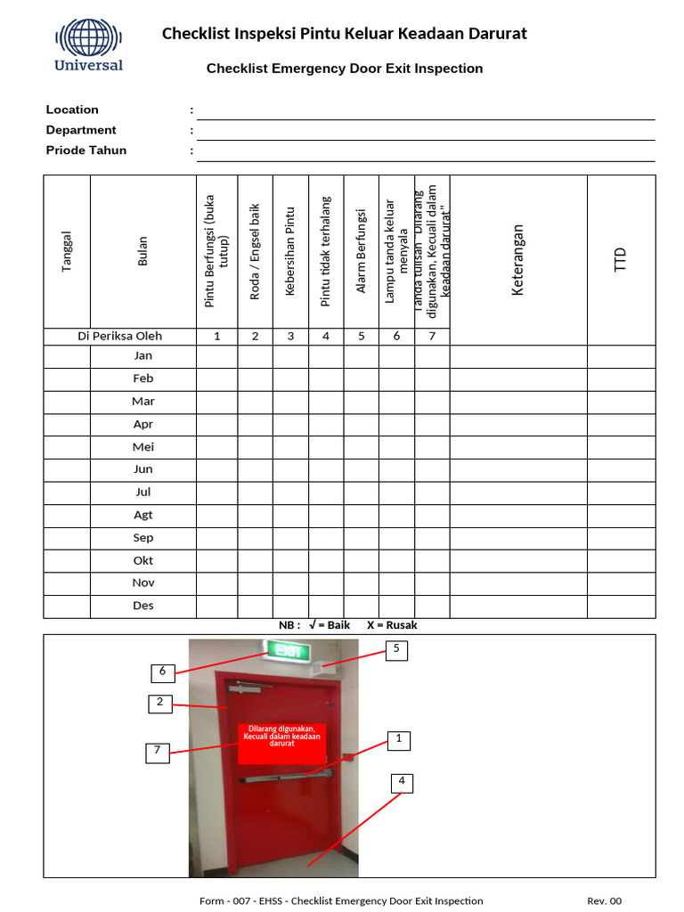 Form-007-Checklist Emergency Door Inspetion | PDF