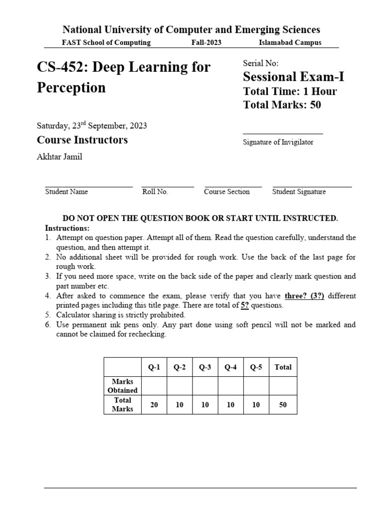 Fall 2023 Deep Learning Exam Paper | PDF | Computational Neuroscience ...