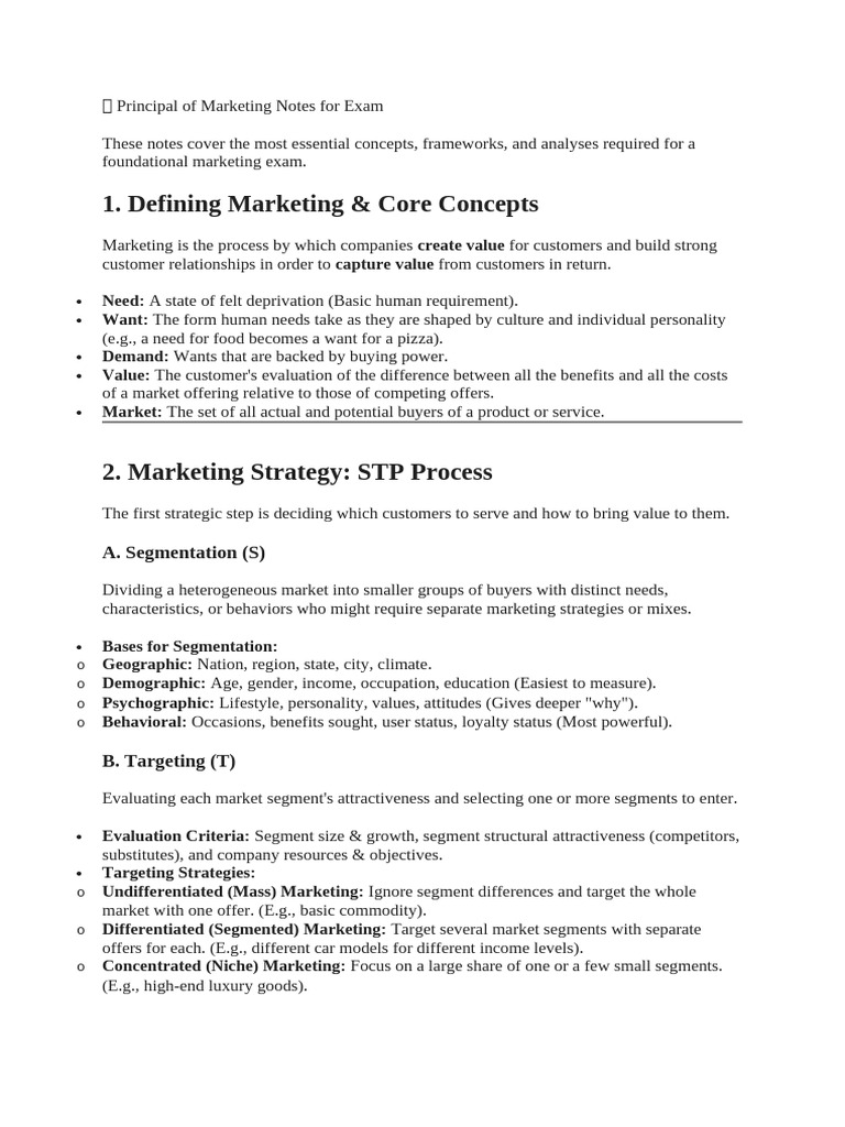 Marketing Exam Study Notes | PDF | Marketing | Market Segmentation