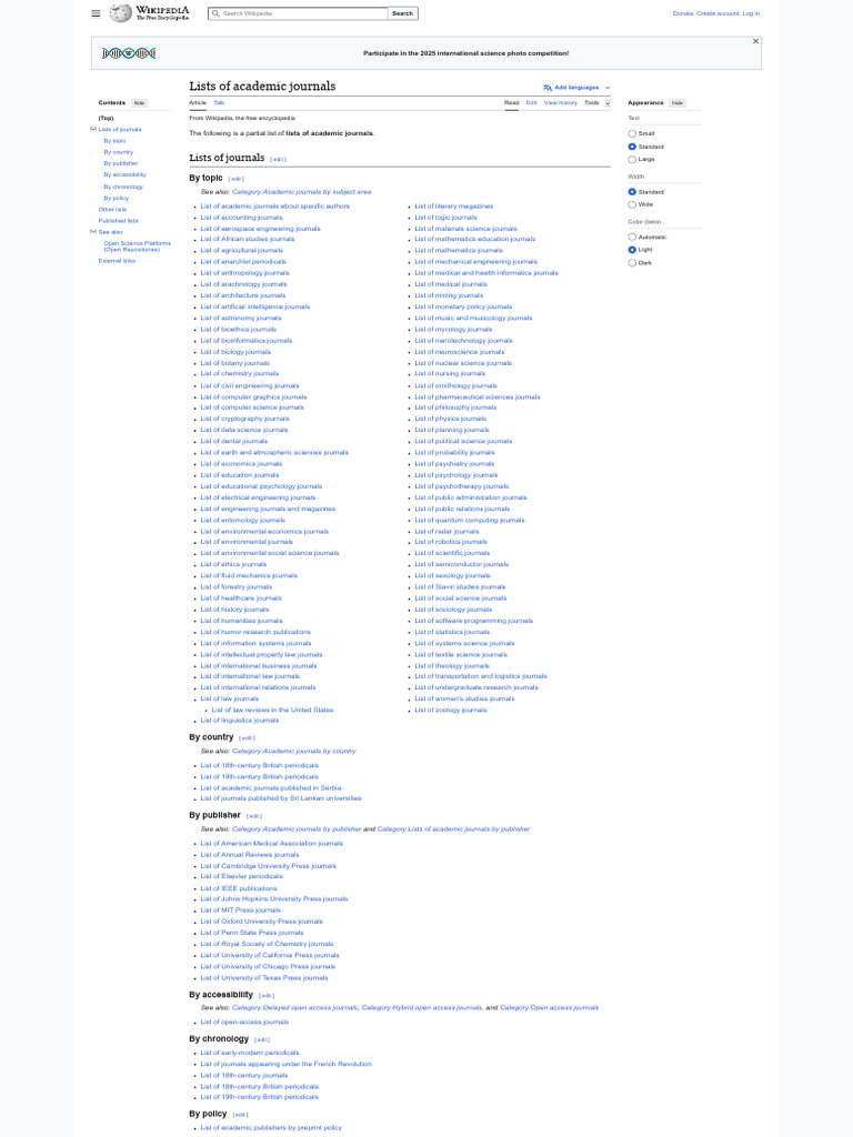 Lists of Academic Journals by Topic | PDF | Open Access | Wikipedia
