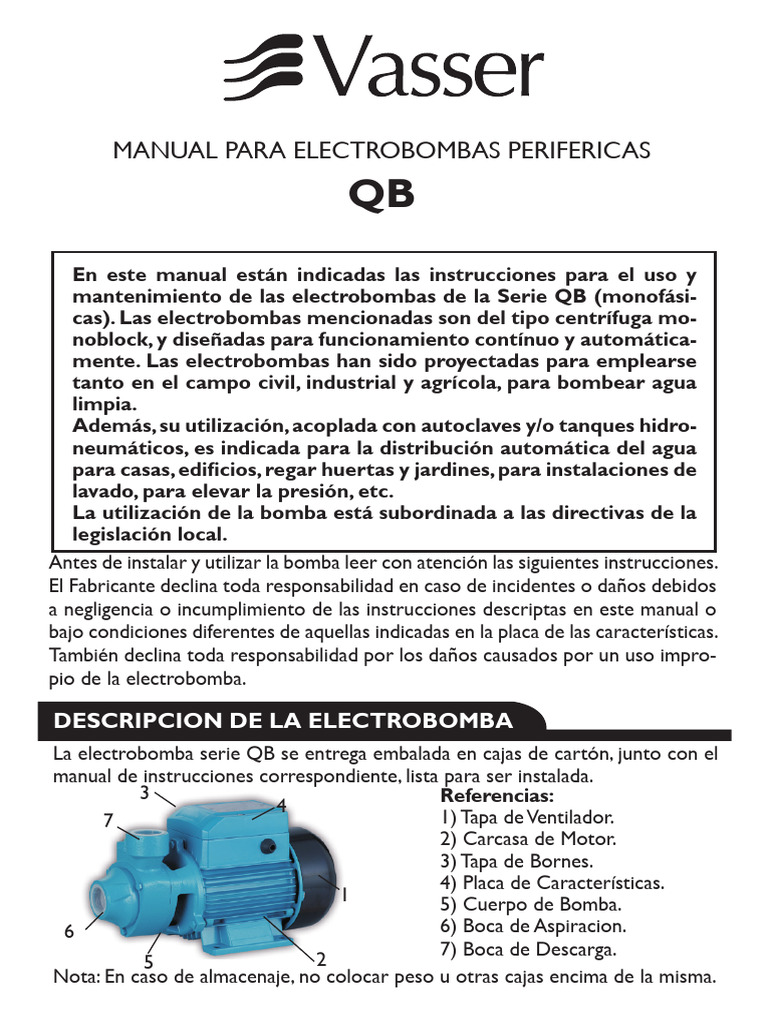 Manual de Uso y Mantenimiento Electrobombas QB | PDF | Bomba ...