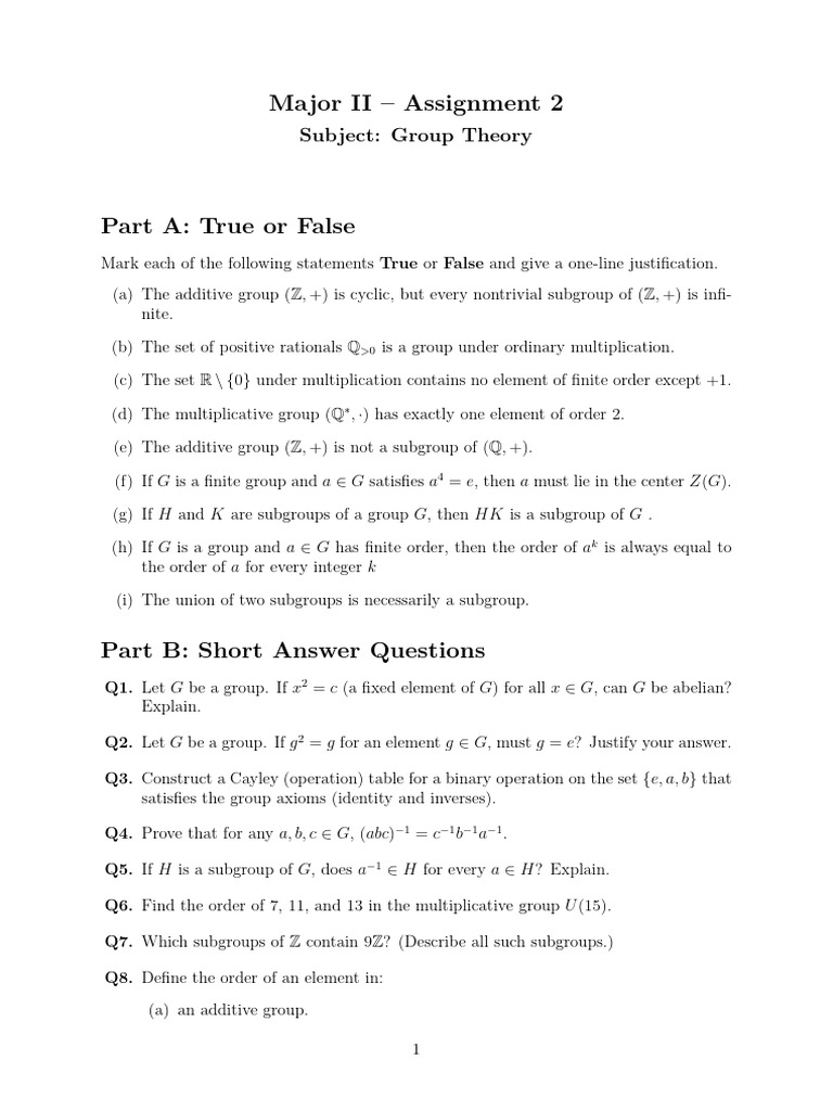 Major 2 Assignment 2 | PDF | Group (Mathematics) | Mathematical Objects