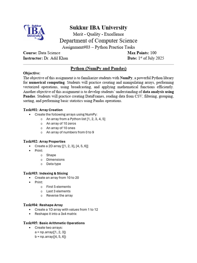 Python Data Science Assignment Guide | PDF | Multiplication | Matrix ...