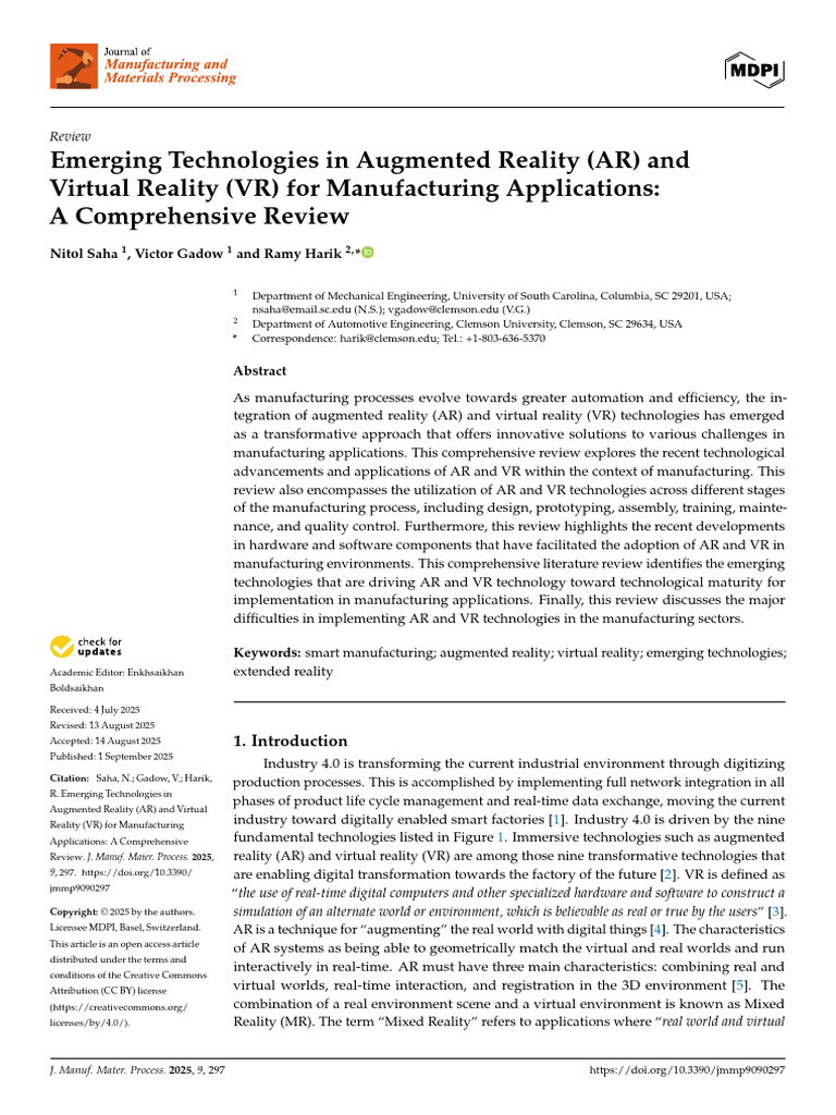 AR and VR Technologies in Manufacturing | PDF | Augmented Reality ...