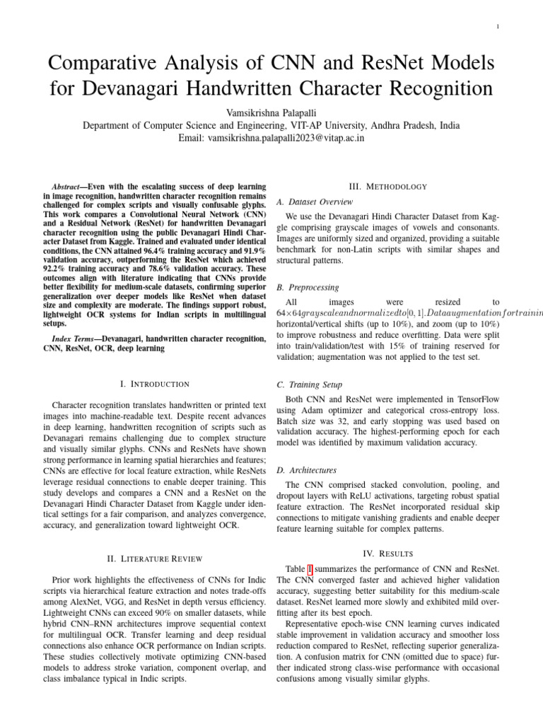 CNN vs ResNet for Devanagari OCR | PDF | Optical Character Recognition ...