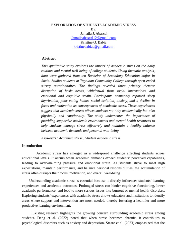 Impact of Academic Stress on Students | PDF | Stress (Biology) | Anxiety