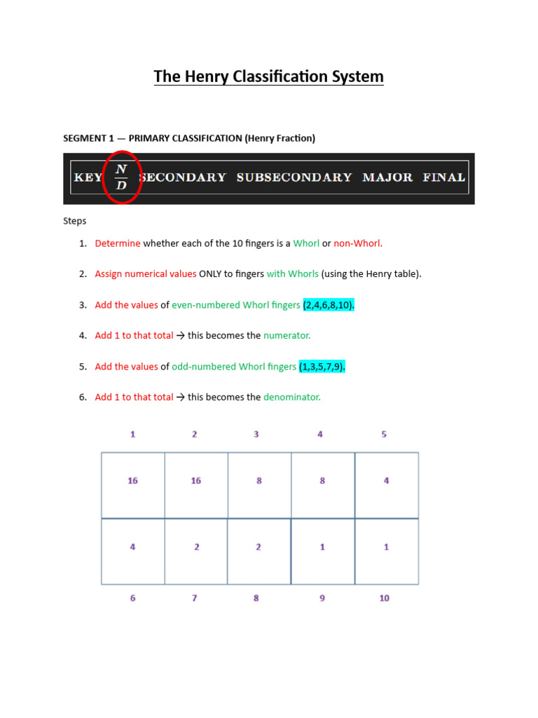 The Henry Classification System Pdf Hand
