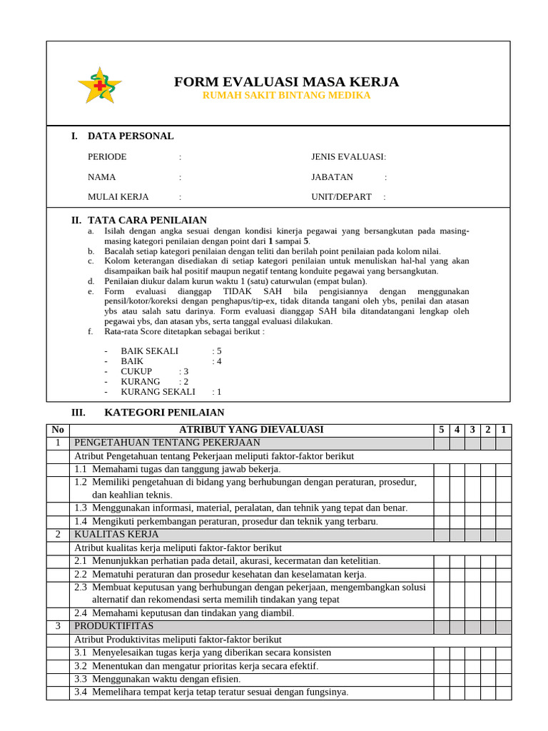 Form Evaluasi Kinerja Karyawan RS Bintang Medika | PDF