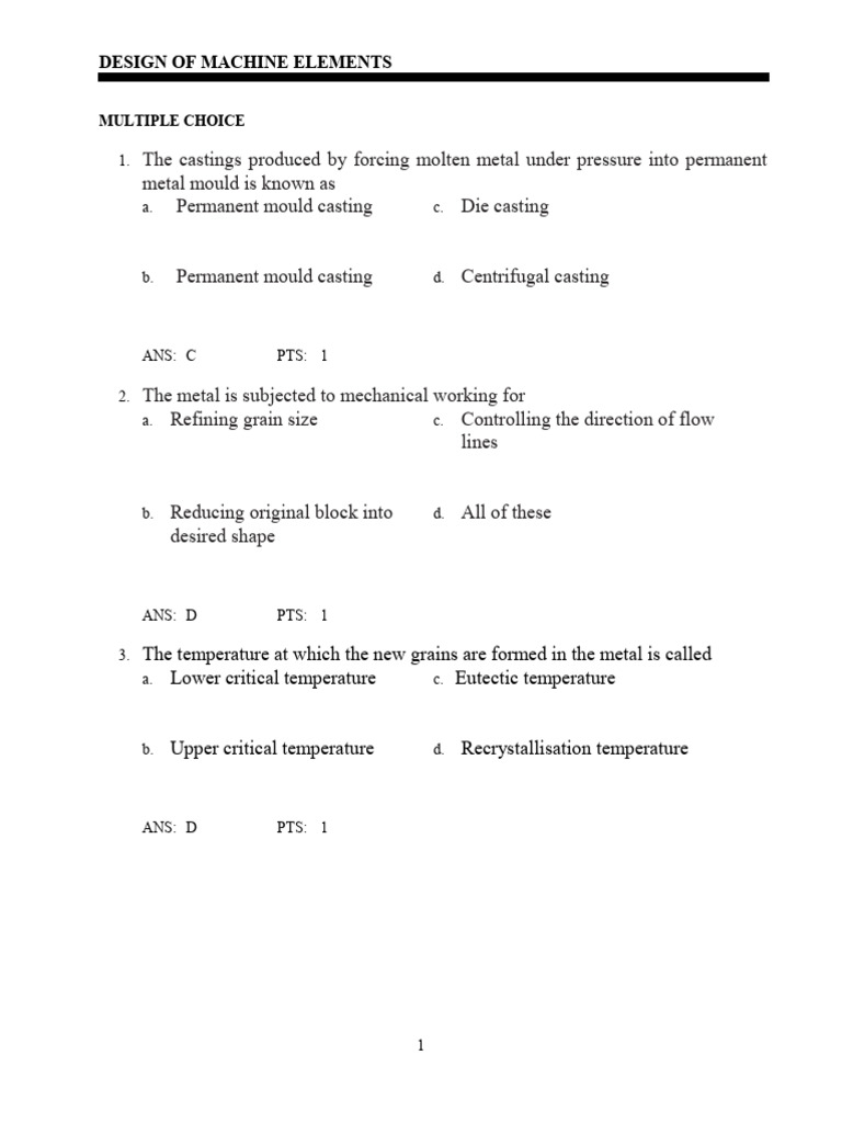 Machine Elements Design MCQs Guide | PDF | Strength Of Materials ...