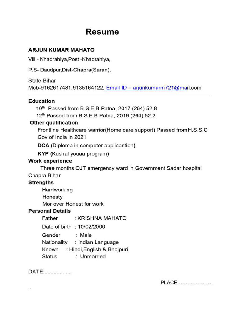 Resume Arjun Kumar Mahato | PDF