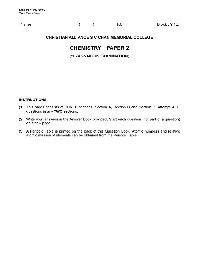 2024-25 Chemistry Mock Exam Paper | PDF | Chemistry | Chemical Reactions