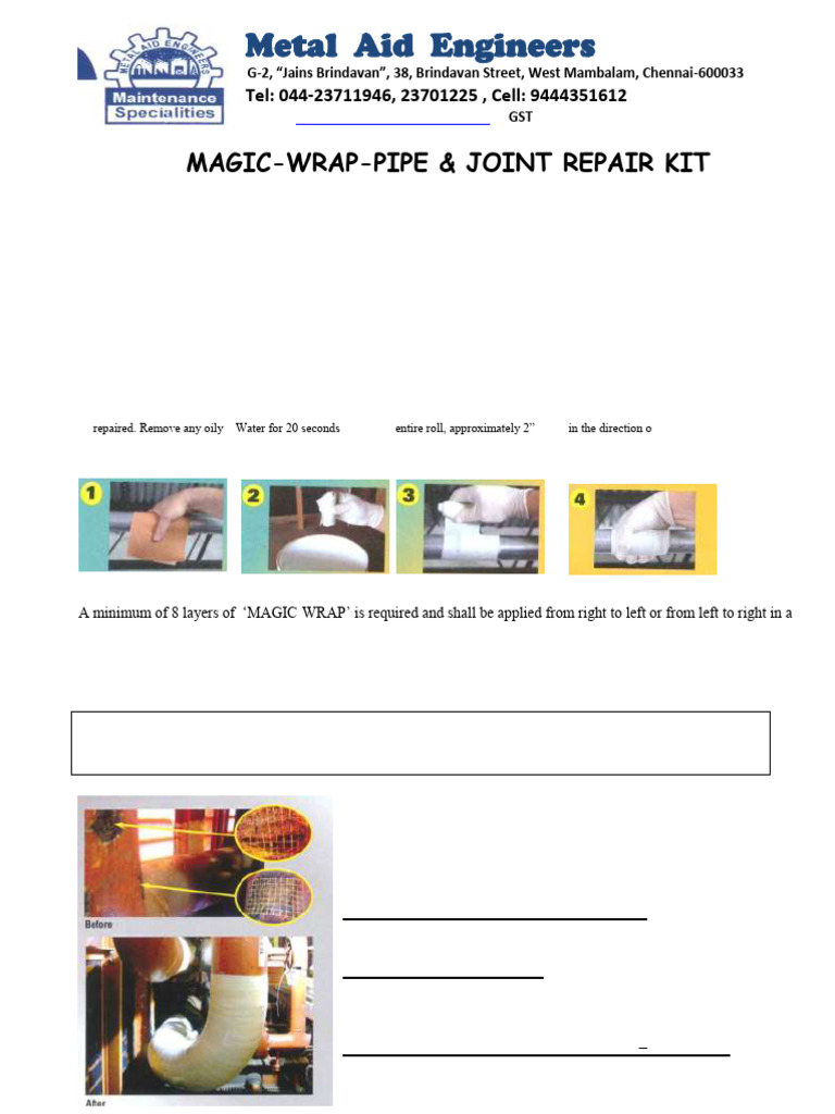 Magic-Wrap Pipe Repair Kit Guide | PDF | Pipe (Fluid Conveyance) | Water