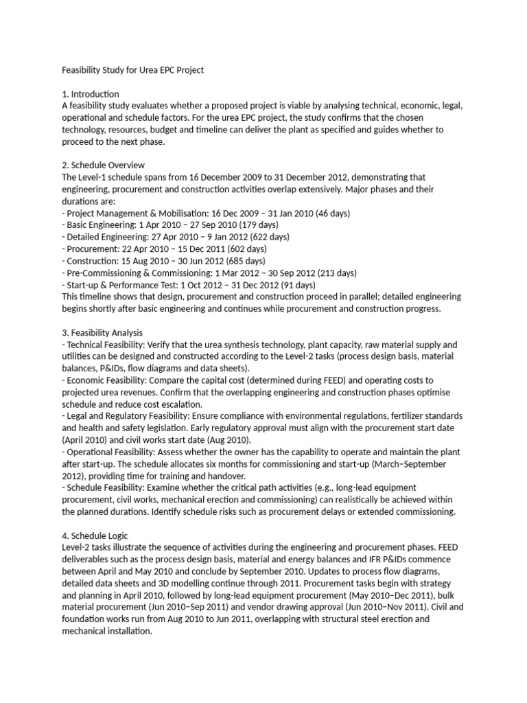 Urea EPC Project Feasibility Study | PDF | Feasibility Study | Engineering
