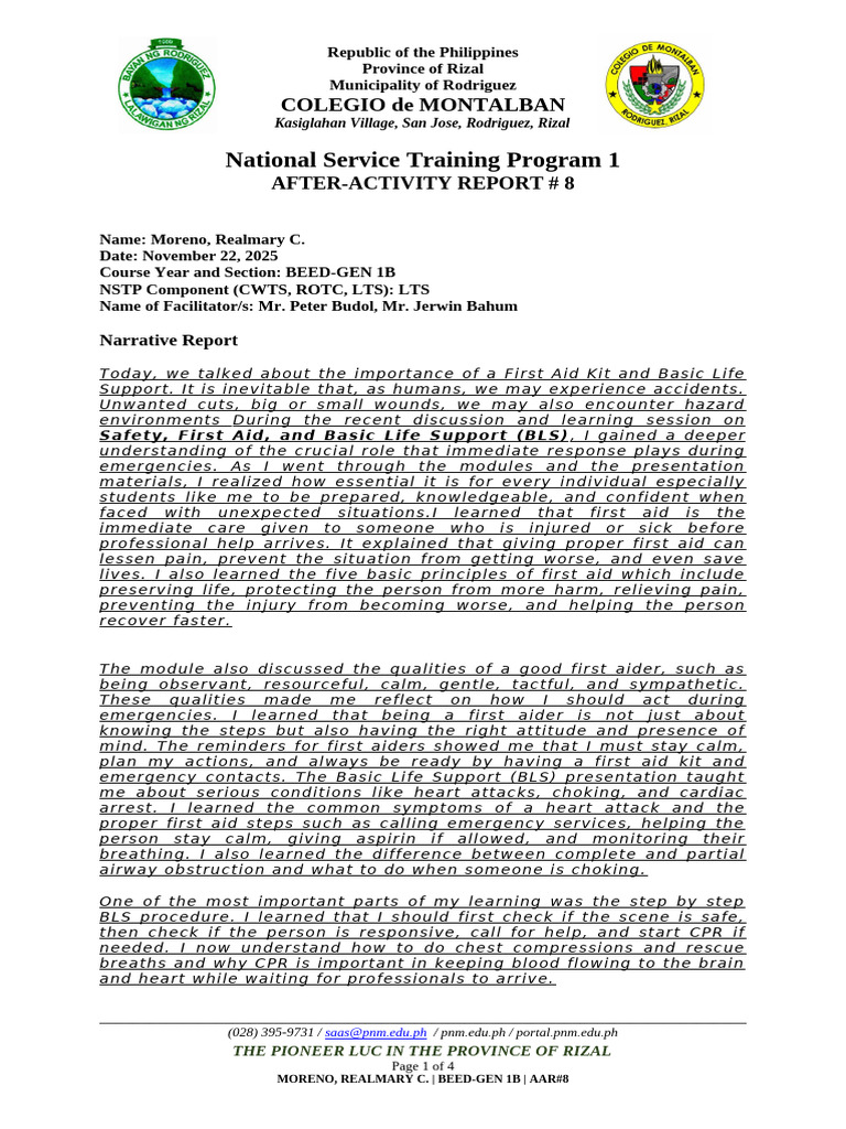 NSTP After Actvitiy Report | PDF | First Aid | Cardiopulmonary ...