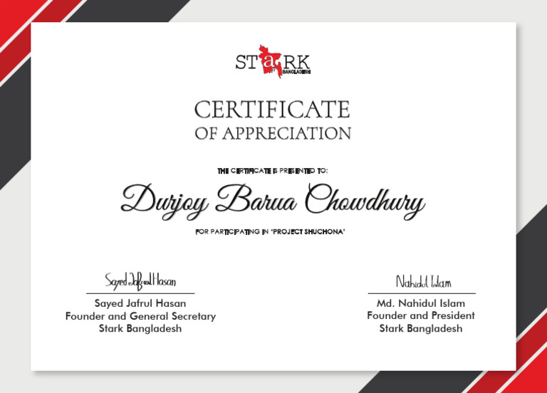 Certificate of Appreciation for Project Shuchona | PDF
